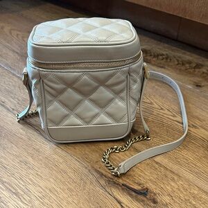 Yves Saint Laurent Quilted Cream Leather Crossbody Camera Bag with Gold Hardware